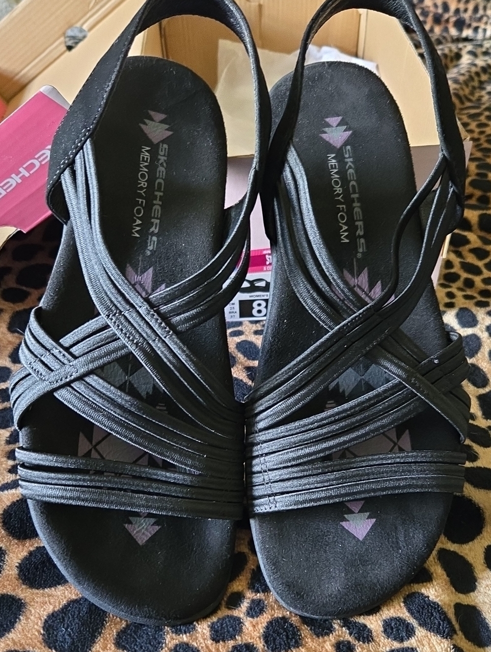 Skechers Women’s Black Strappy Memory Foam Sandals
